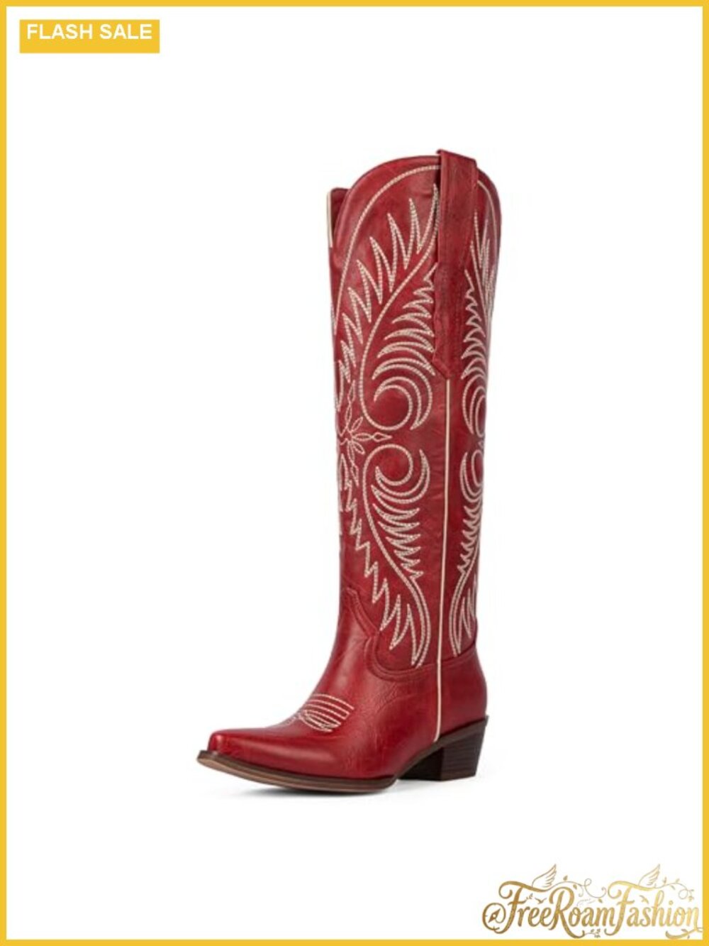 Knee High Cowboy Boots Embroidered Western Boots Faux Leather
